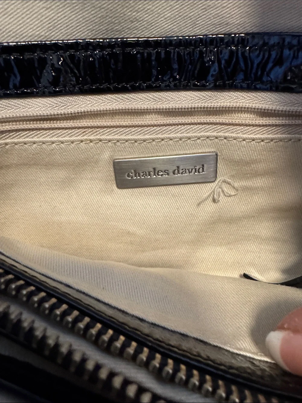 Charles David Black Patent Leather Wristlet with Gold Charm